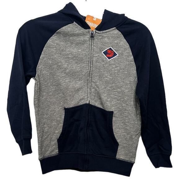 Gymboree Boys‎ Jacket Size M (7-8) Full Zip Hooded Dinosaur Navy Blue/ Gray NWT - Picture 1 of 7